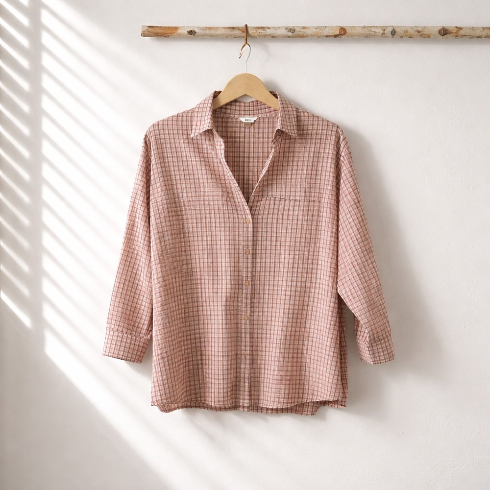 Christopher & Banks XL Cotton Check Print Cotton Button Down Shirt